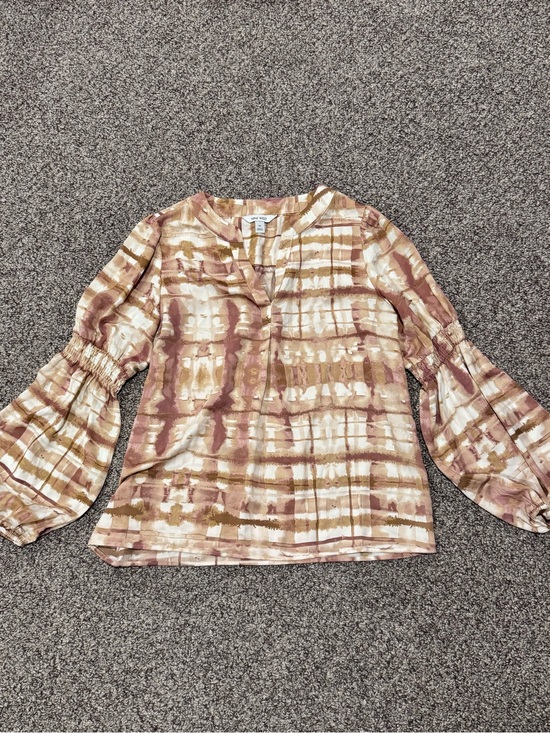 Nine West Tops - Nine West Cream and Brown Watercolor Grid Blouse